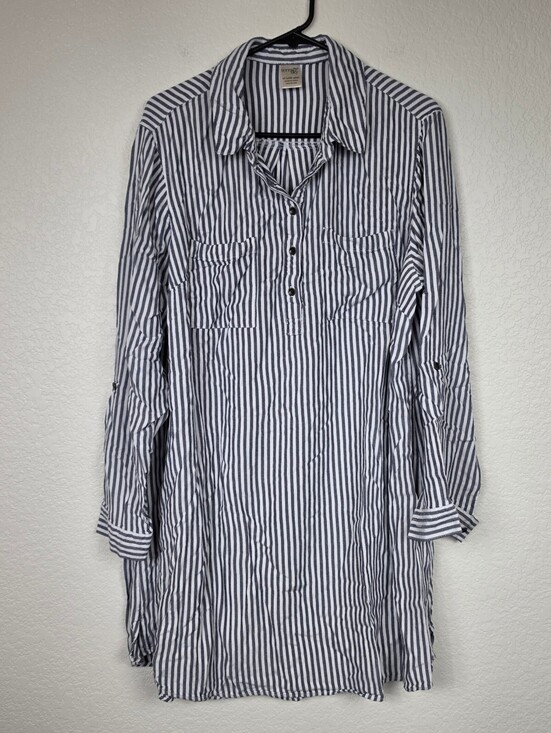 Terra & Sky Tops - Terra & Sky 1X 16W 18W Striped Collared Long Sleeve Blouse